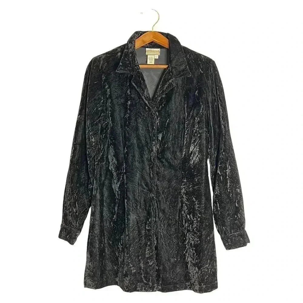 Coldwater Creek Black Velvet Blazer Gothic Goth Punk Women's Size L